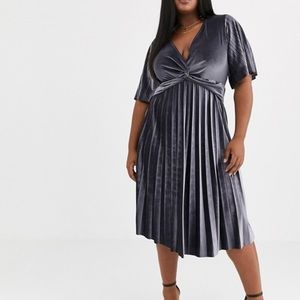 ASOS DESIGN Curve pleated midi dress in velvet
